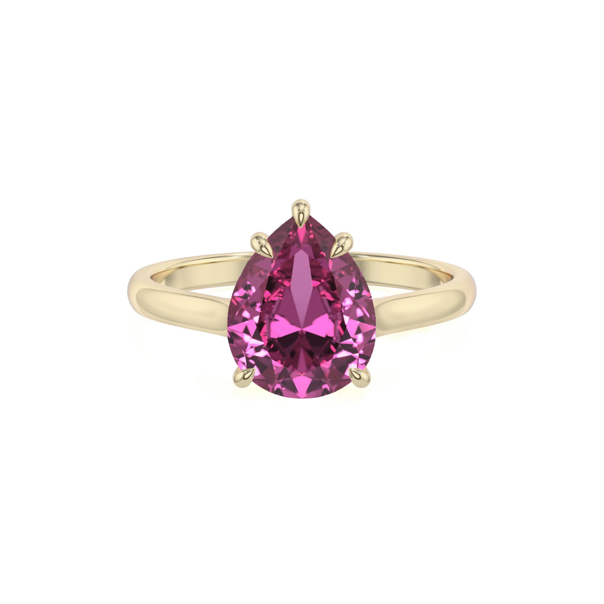 lab grown pink-sapphire pear solitaire rings in yellow gold 