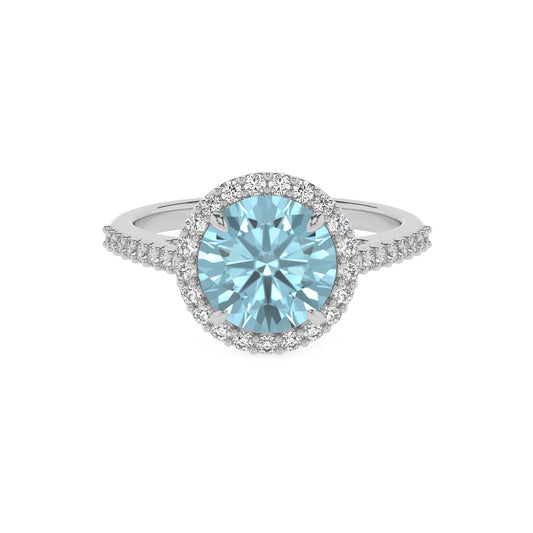 lab grown aquamarine round solitaire rings in platinum 