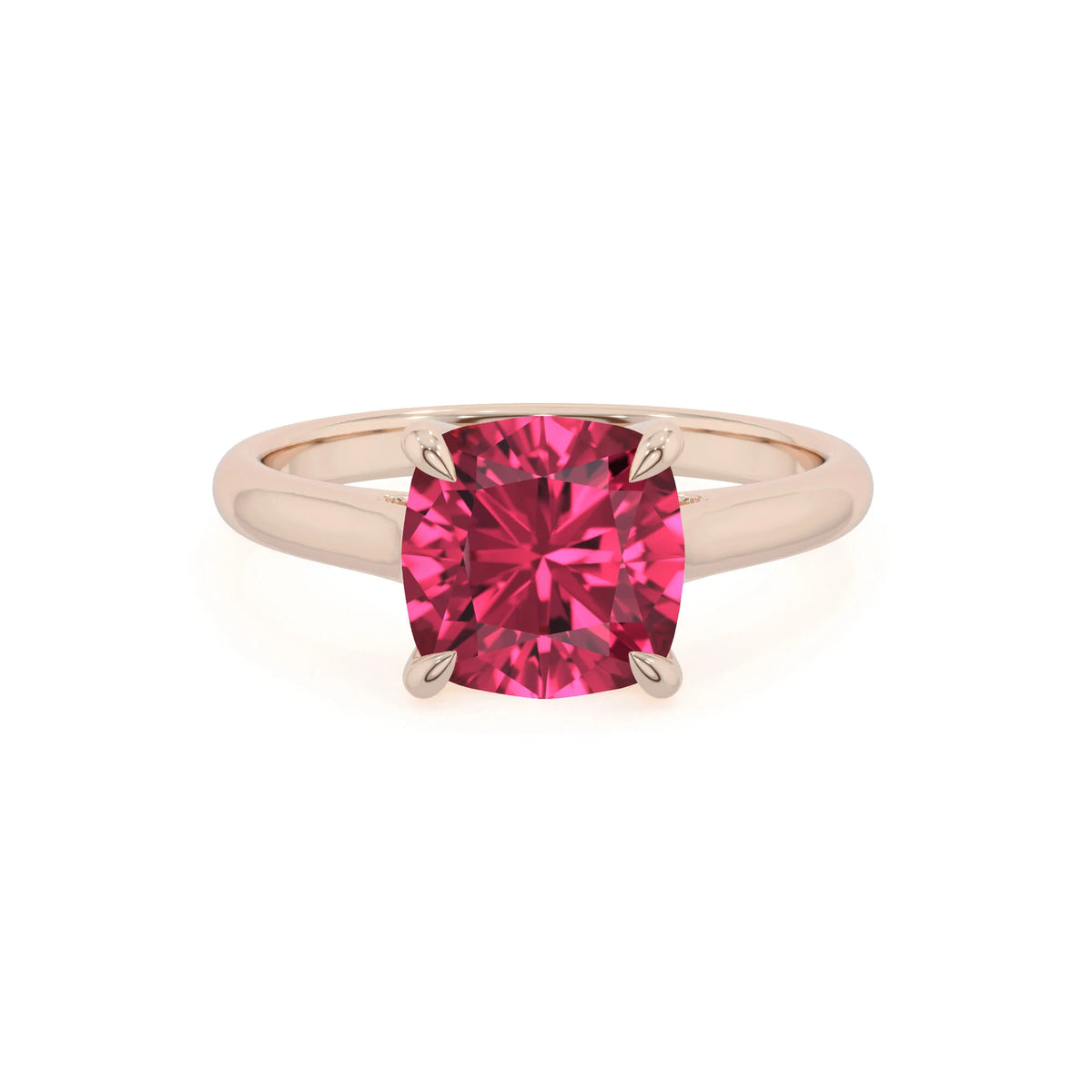lab grown pink-tourmaline cushion solitaire rings in rose gold 