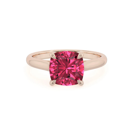 lab grown pink-tourmaline cushion solitaire rings in rose gold 