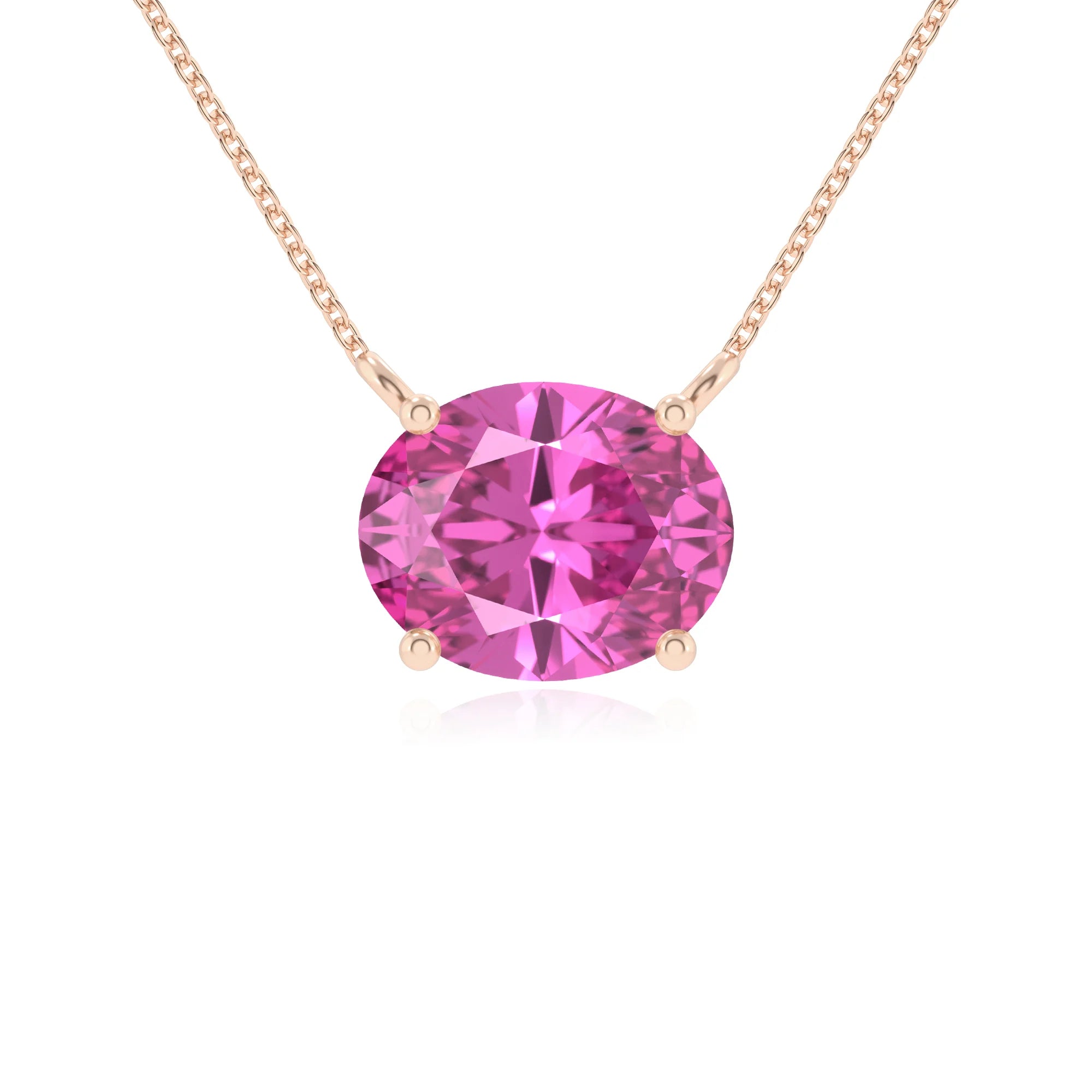 lab grown pink-sapphire oval solitaire necklaces in rose gold 