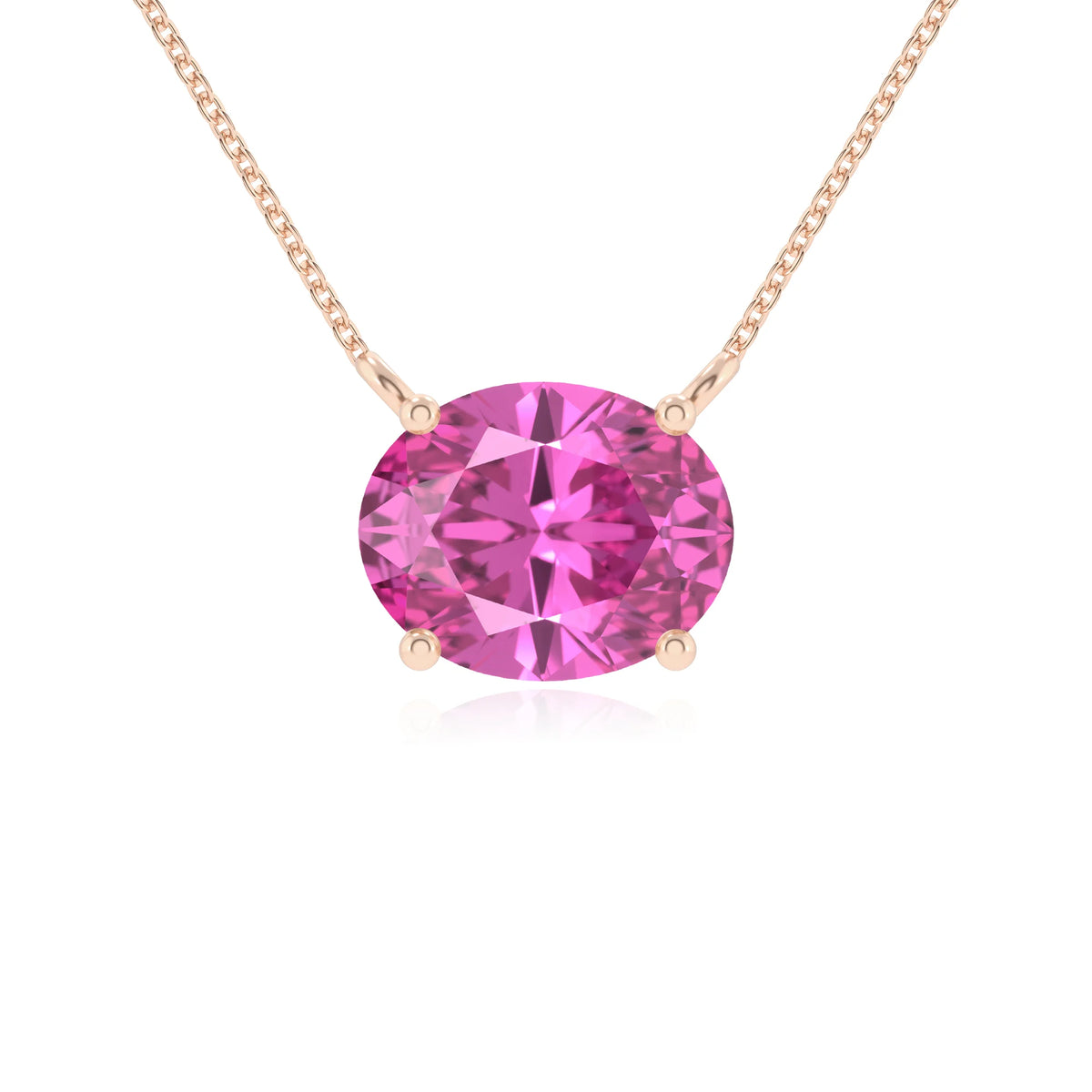lab grown pink-sapphire oval solitaire necklaces in rose gold 