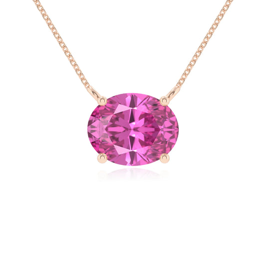 lab grown pink-sapphire oval solitaire necklaces in rose gold 