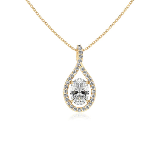 lab grown moissanite oval solitaire necklaces in yellow gold 