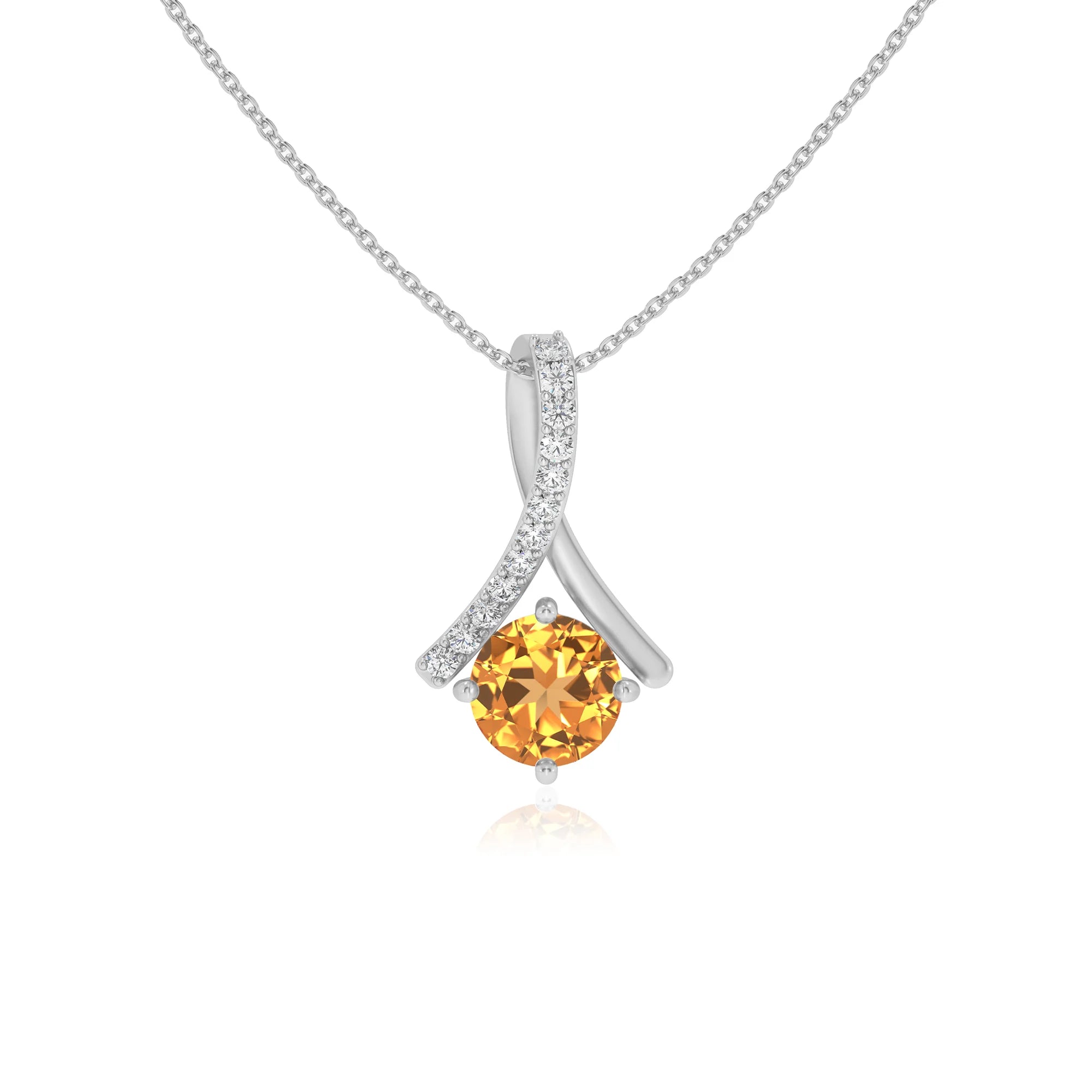 lab grown citrine round solitaire necklaces in platinum 