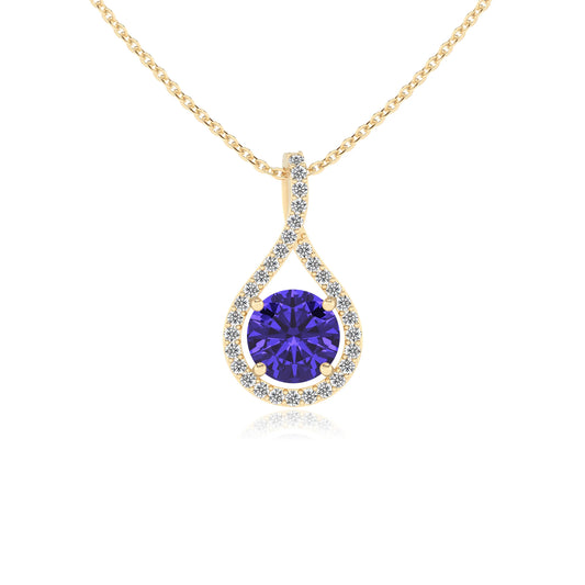 lab grown tanzanite round solitaire necklaces in yellow gold 