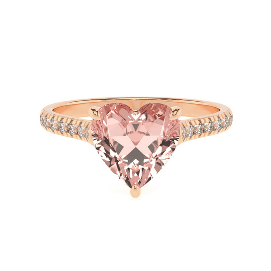 lab grown morganite heart half eternity solitaire engagement rings in rose gold 