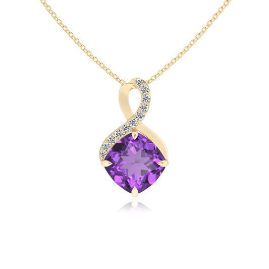 lab grown amethyst cushion infinity necklaces in yellow gold 