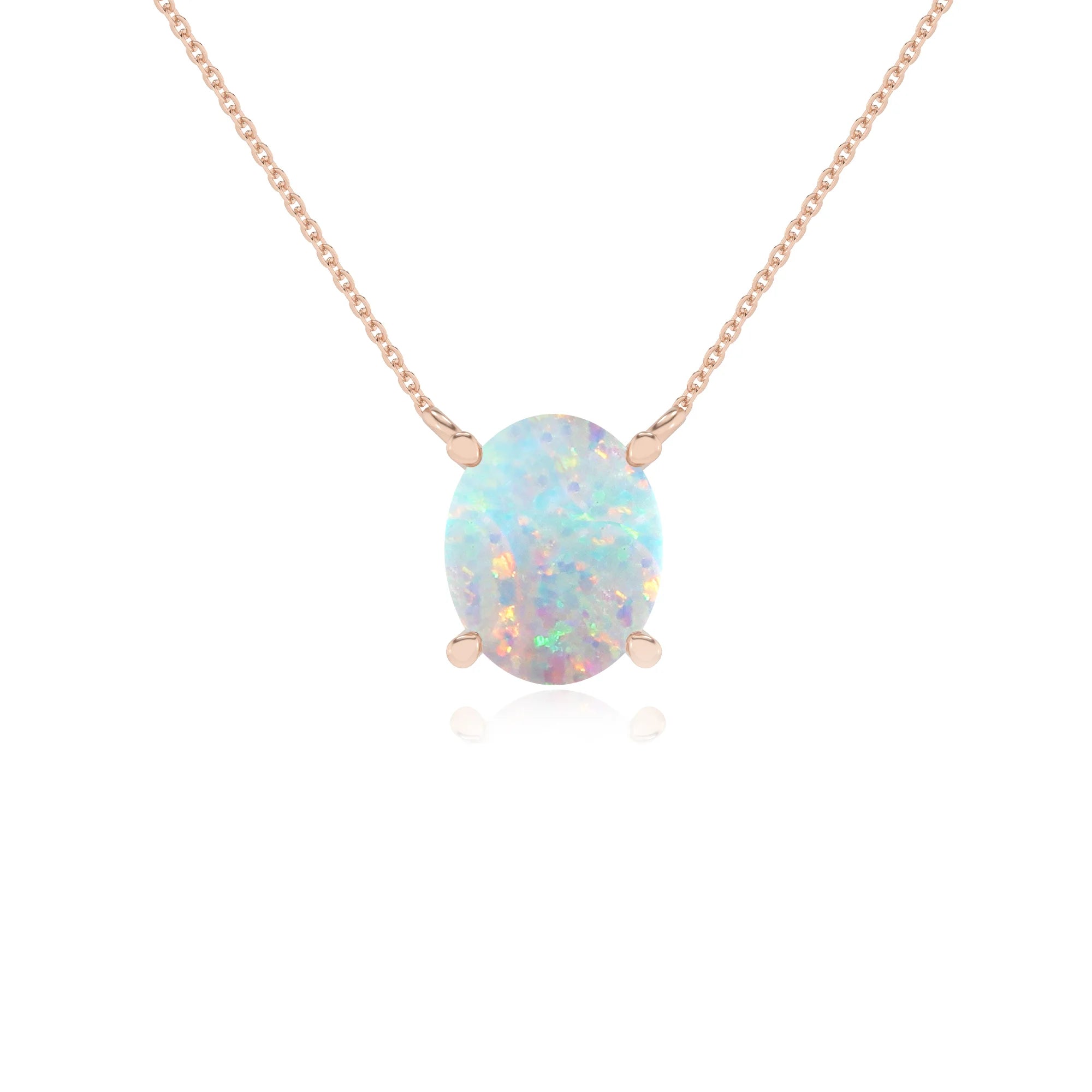 lab grown opal oval solitaire necklaces in rose gold 