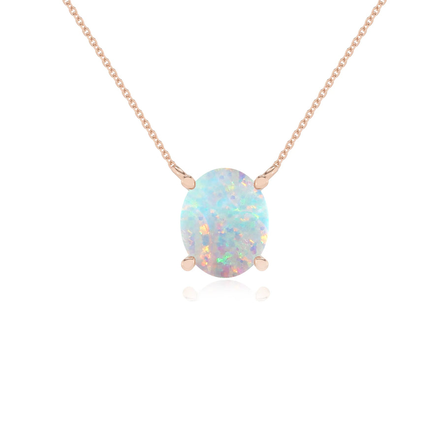 lab grown opal oval solitaire necklaces in rose gold 