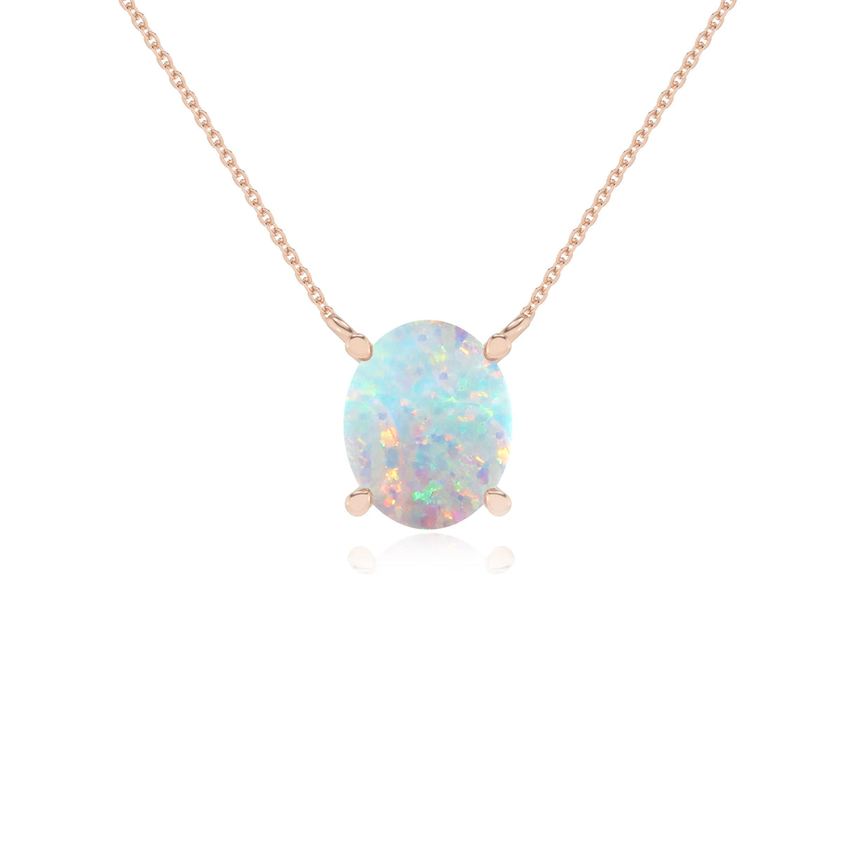 lab grown opal oval solitaire necklaces in rose gold 