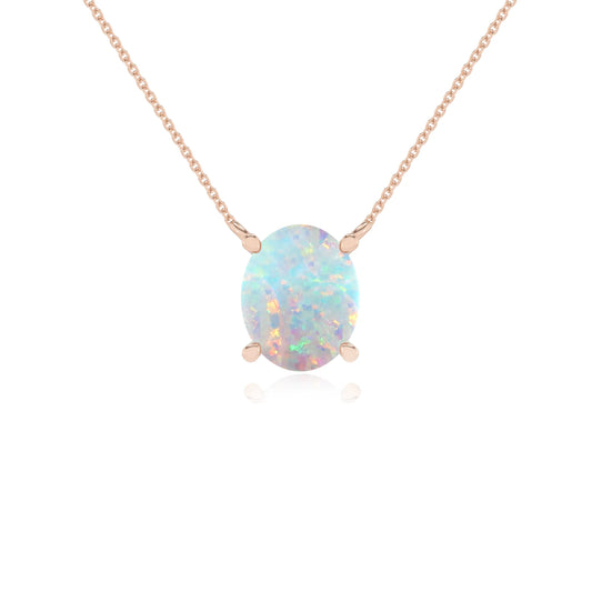 lab grown opal oval solitaire necklaces in rose gold 