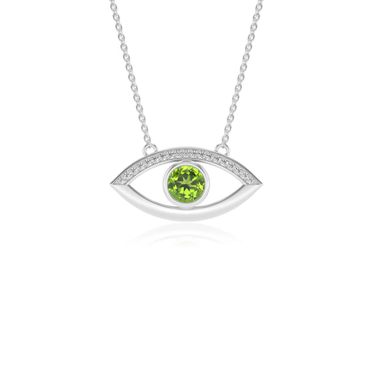 natural peridot round solitaire necklaces in sterling silver 