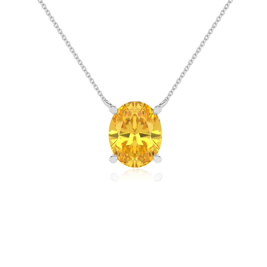 lab grown yellow-sapphire oval solitaire necklaces in white gold 