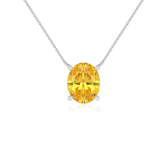 lab grown yellow-sapphire oval solitaire necklaces in white gold 
