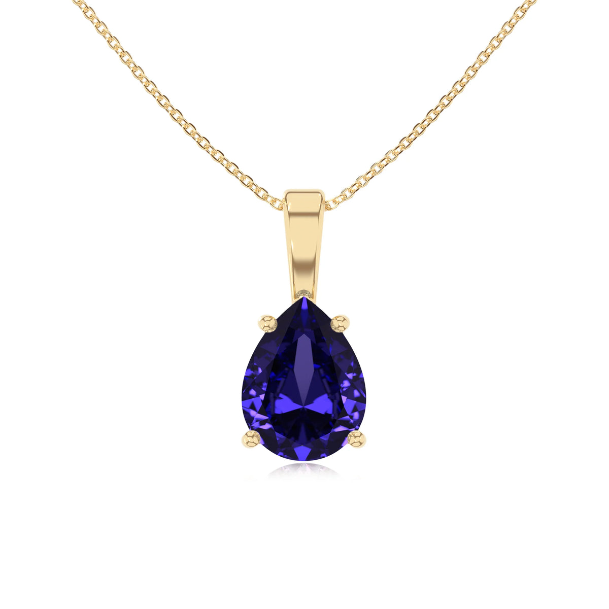 lab grown tanzanite pear solitaire necklaces in yellow gold 