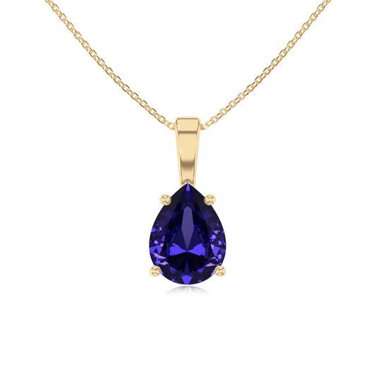 lab grown tanzanite pear solitaire necklaces in yellow gold 