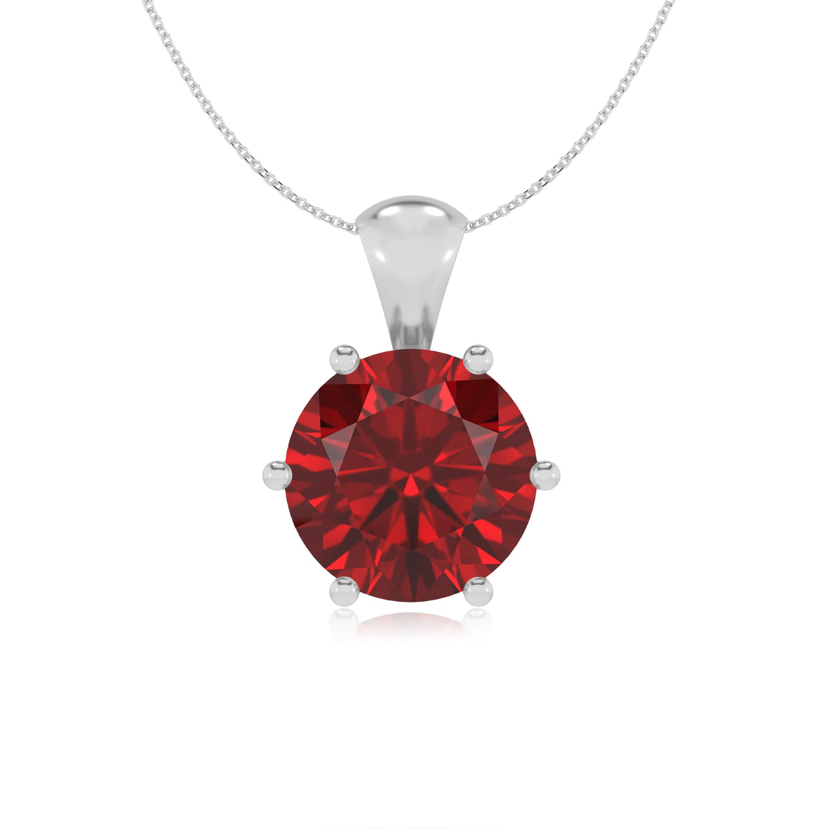 lab grown ruby round solitaire necklaces in sterling silver 