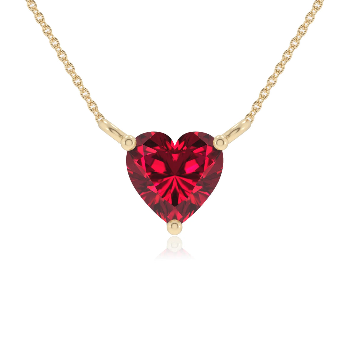 lab grown ruby heart solitaire necklaces in yellow gold 