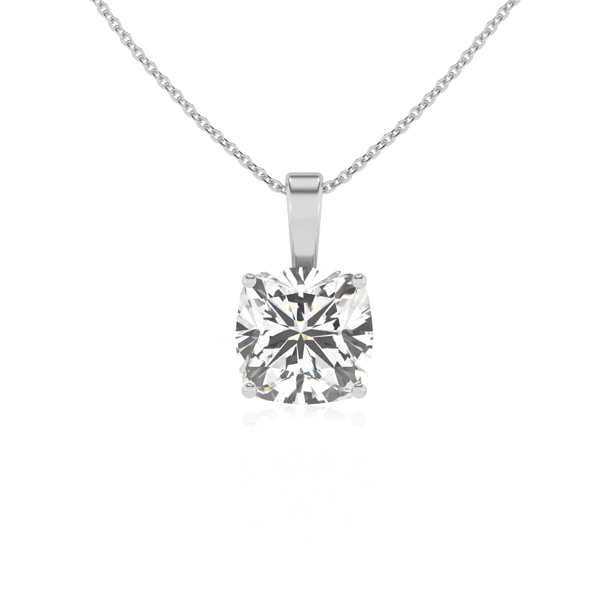 lab grown moissanite cushion solitaire necklaces in platinum 