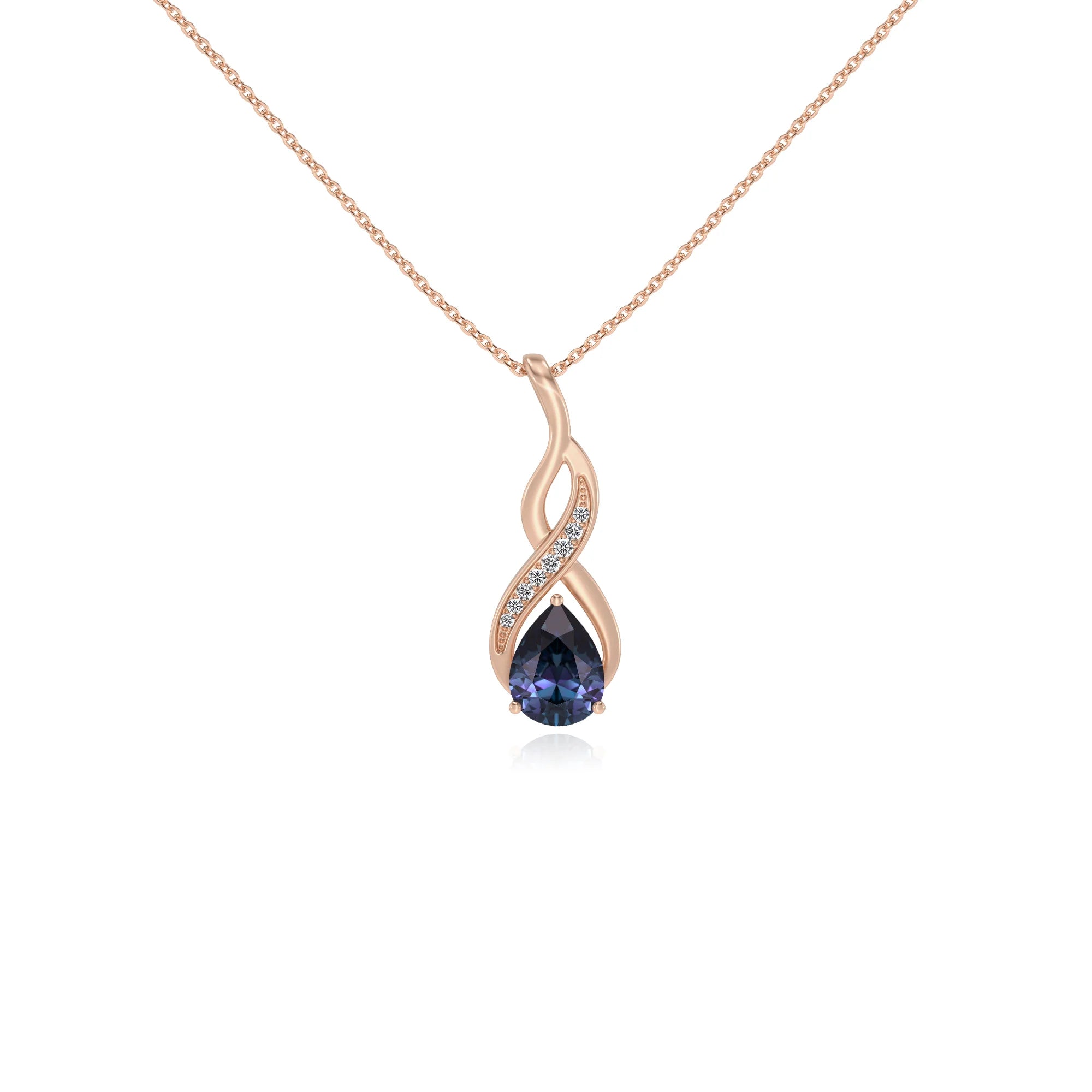 lab grown alexandrite pear solitaire necklaces in rose gold 