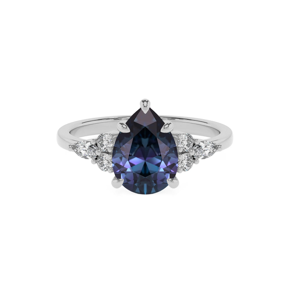 lab grown alexandrite pear solitaire rings in sterling silver 