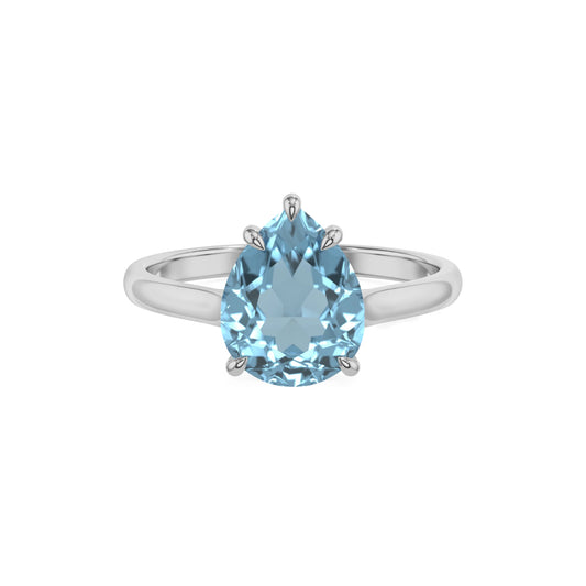 lab grown aquamarine pear solitaire rings in white gold 