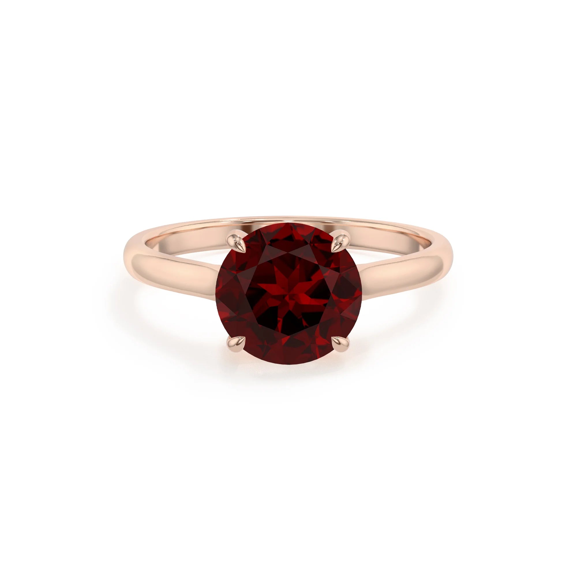 natural garnet round solitaire rings in rose gold 