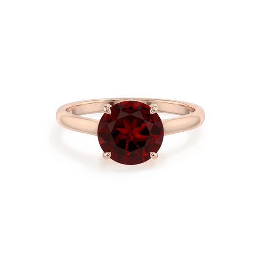 natural garnet round solitaire rings in rose gold 