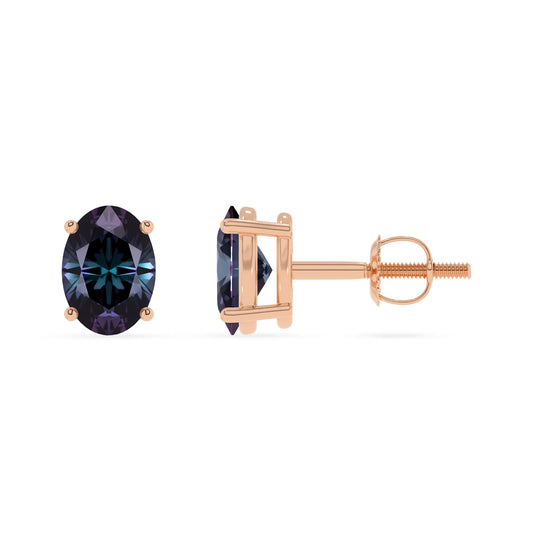 lab grown alexandrite oval stud earrings in rose gold 