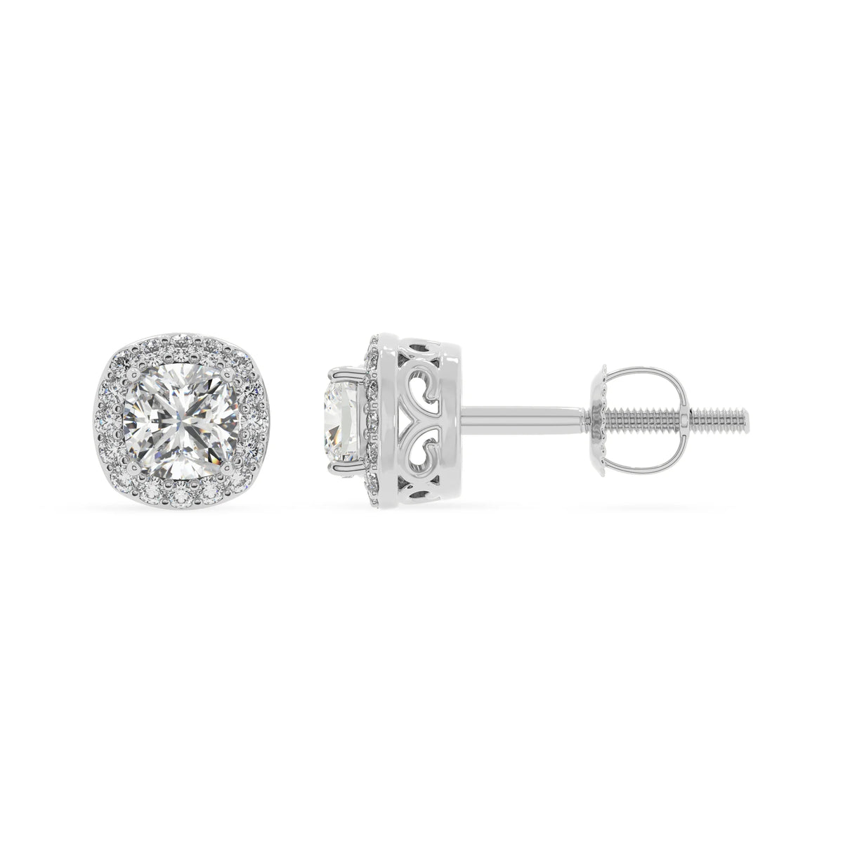 lab grown moissanite cushion stud earrings in sterling silver 