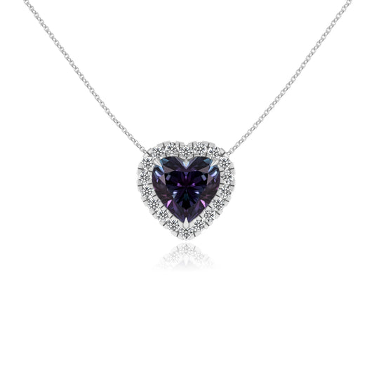 lab grown alexandrite heart solitaire necklaces in white gold 