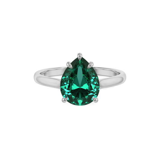 lab grown emerald pear solitaire rings in sterling silver 