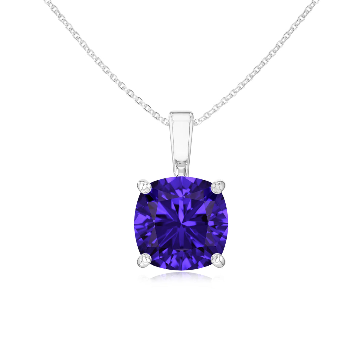 lab grown tanzanite cushion solitaire necklaces in platinum 