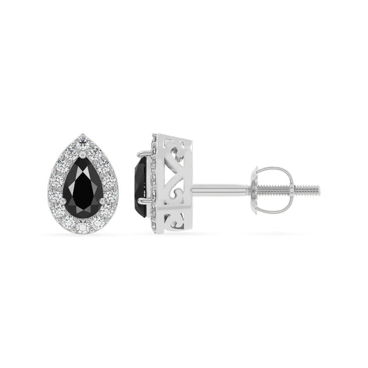 natural black onyx pear stud earrings in white gold 