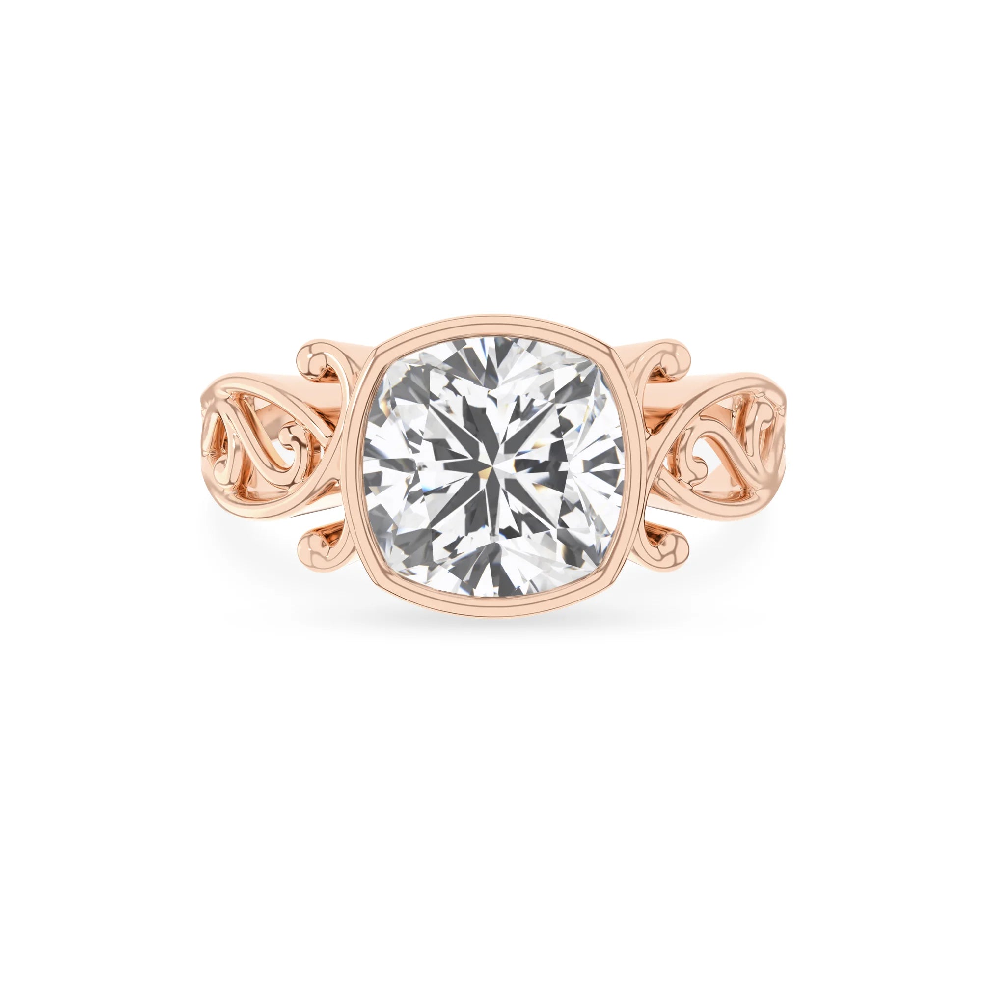 lab grown moissanite cushion solitaire rings in rose gold 