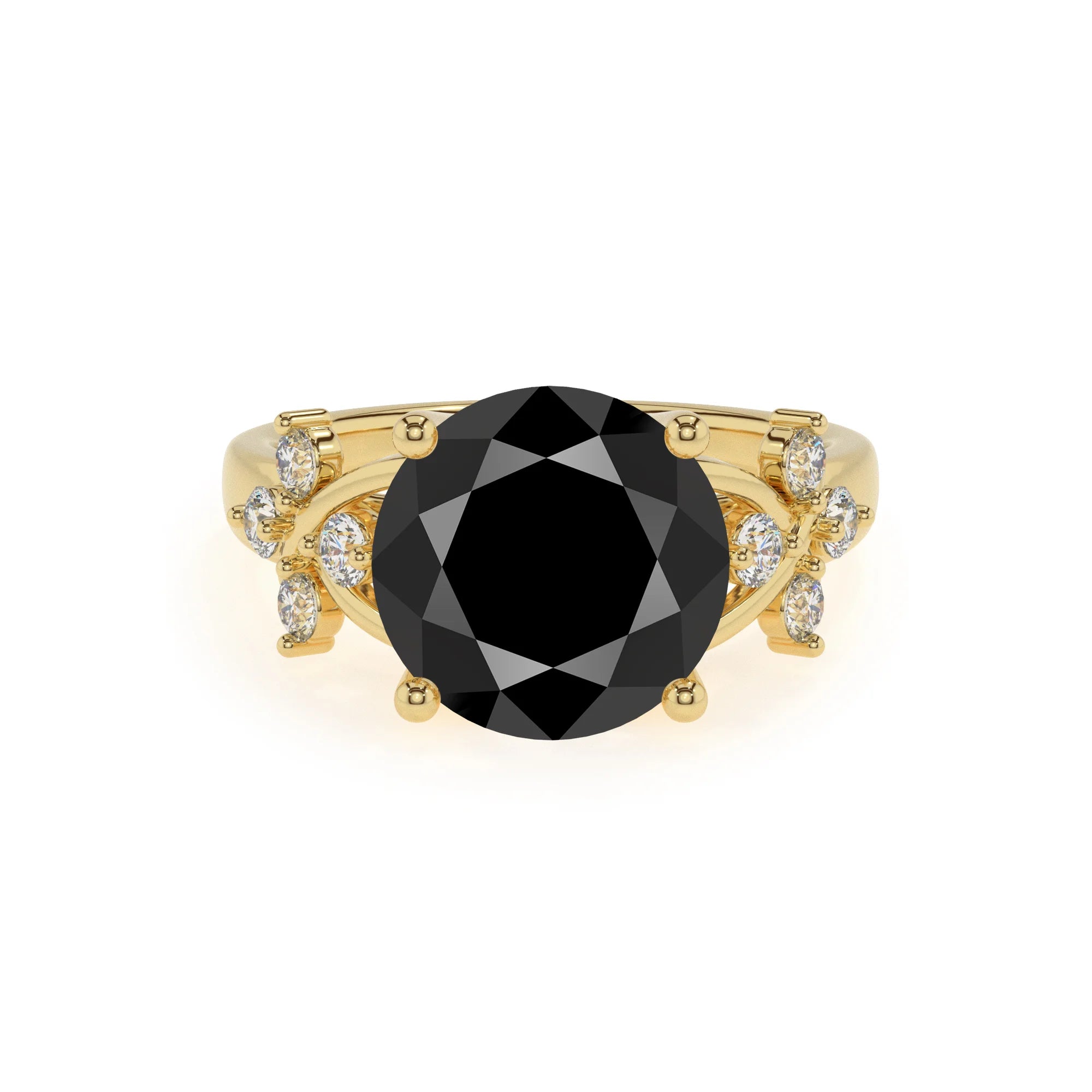 natural black-onyx round solitaire rings in yellow gold 