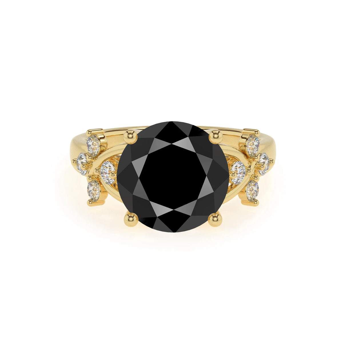 natural black-onyx round solitaire rings in yellow gold 