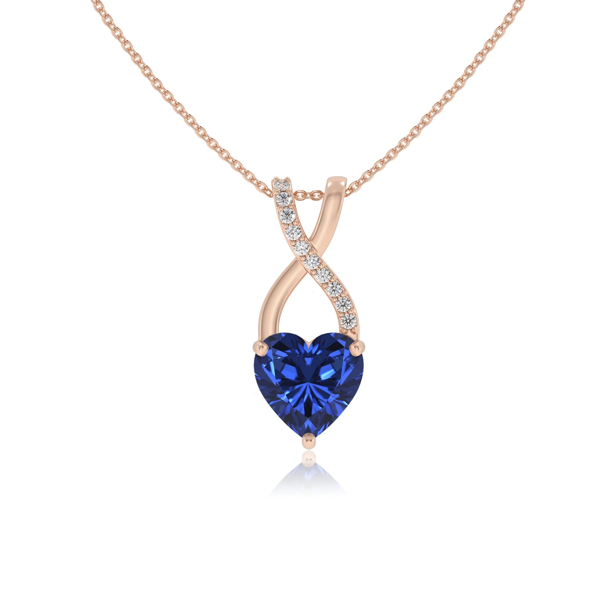 lab grown blue-sapphire heart solitaire necklaces in rose gold 