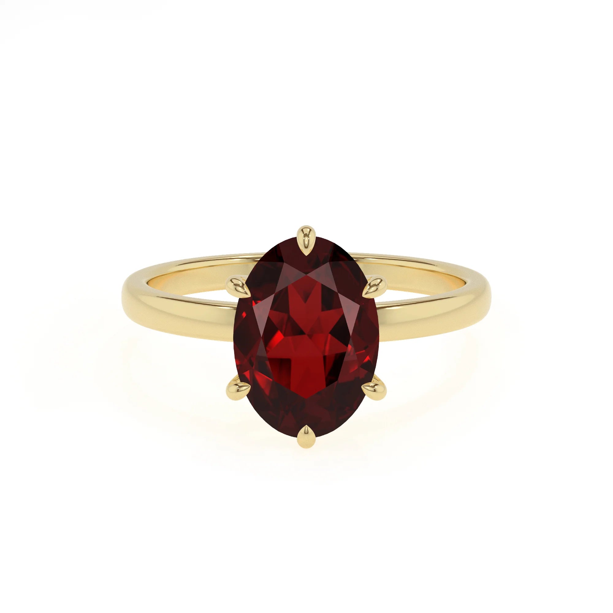 natural garnet oval solitaire rings in yellow gold 