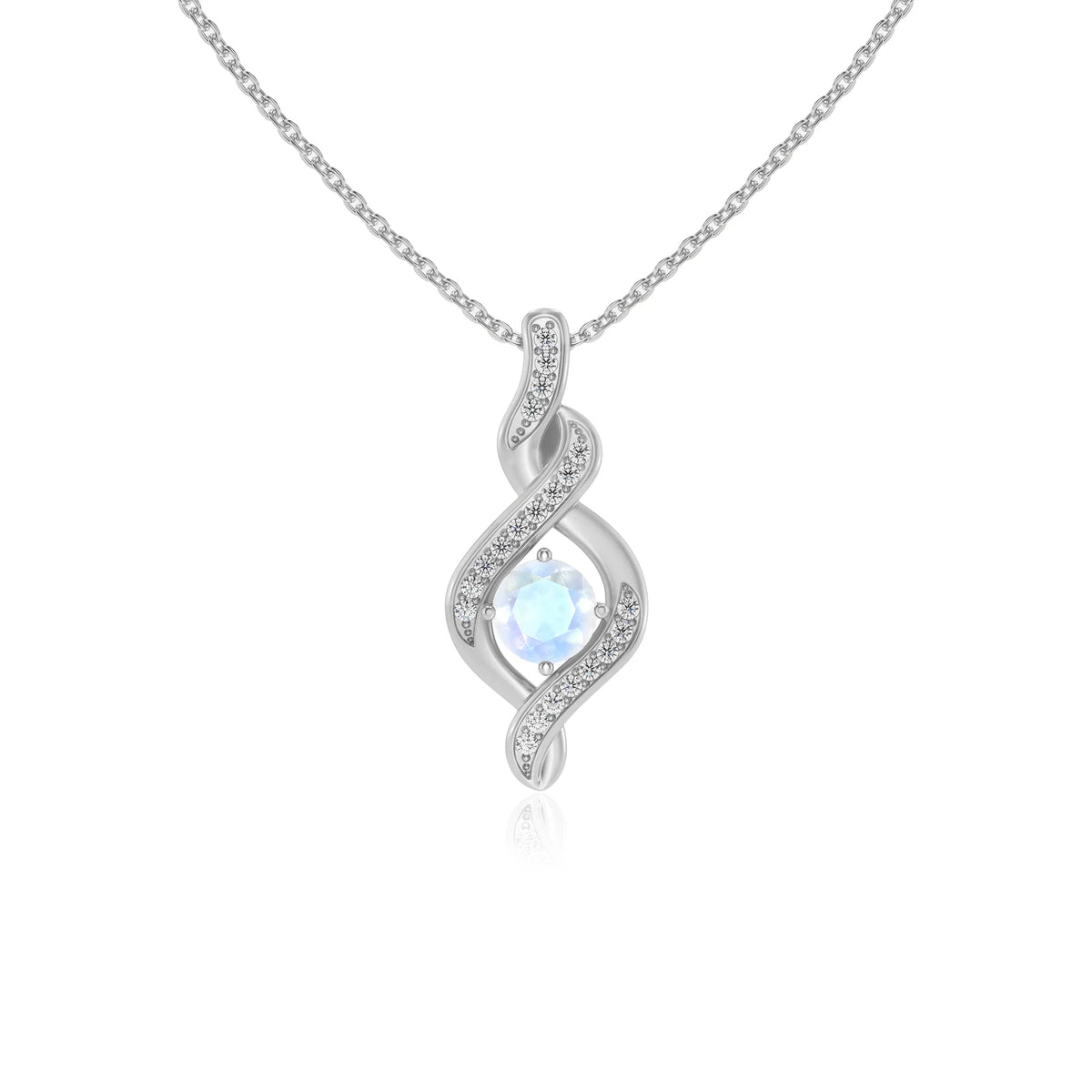 natural rainbow-moonstone round solitaire necklaces in platinum 