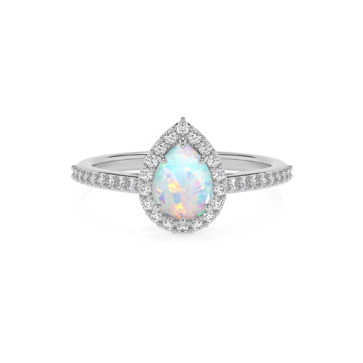 lab grown opal pear solitaire rings in sterling silver 
