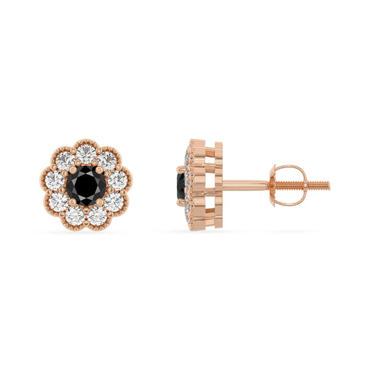 natural black onyx round stud earrings in rose gold 