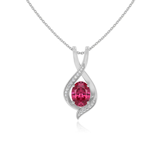 lab grown pink-tourmaline oval solitaire necklaces in white gold 