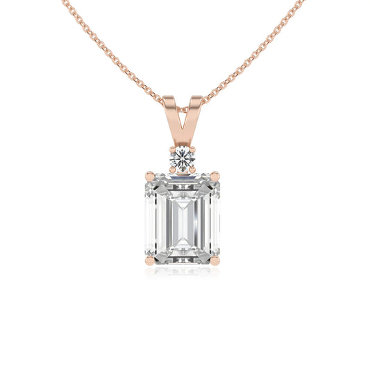 lab grown moissanite emerald cut solitaire v-bale necklaces in rose gold 