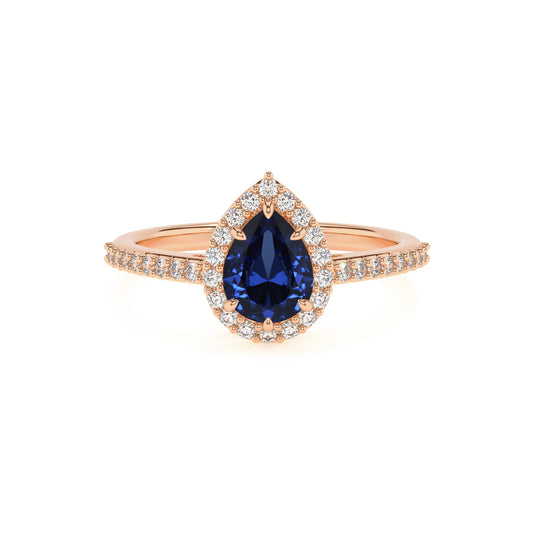 lab grown blue-sapphire pear solitaire rings in rose gold 