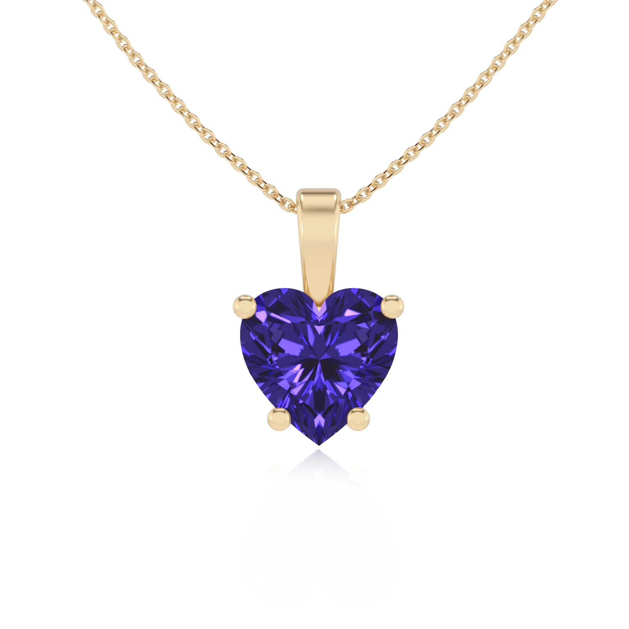 lab grown tanzanite heart solitaire necklaces in yellow gold 