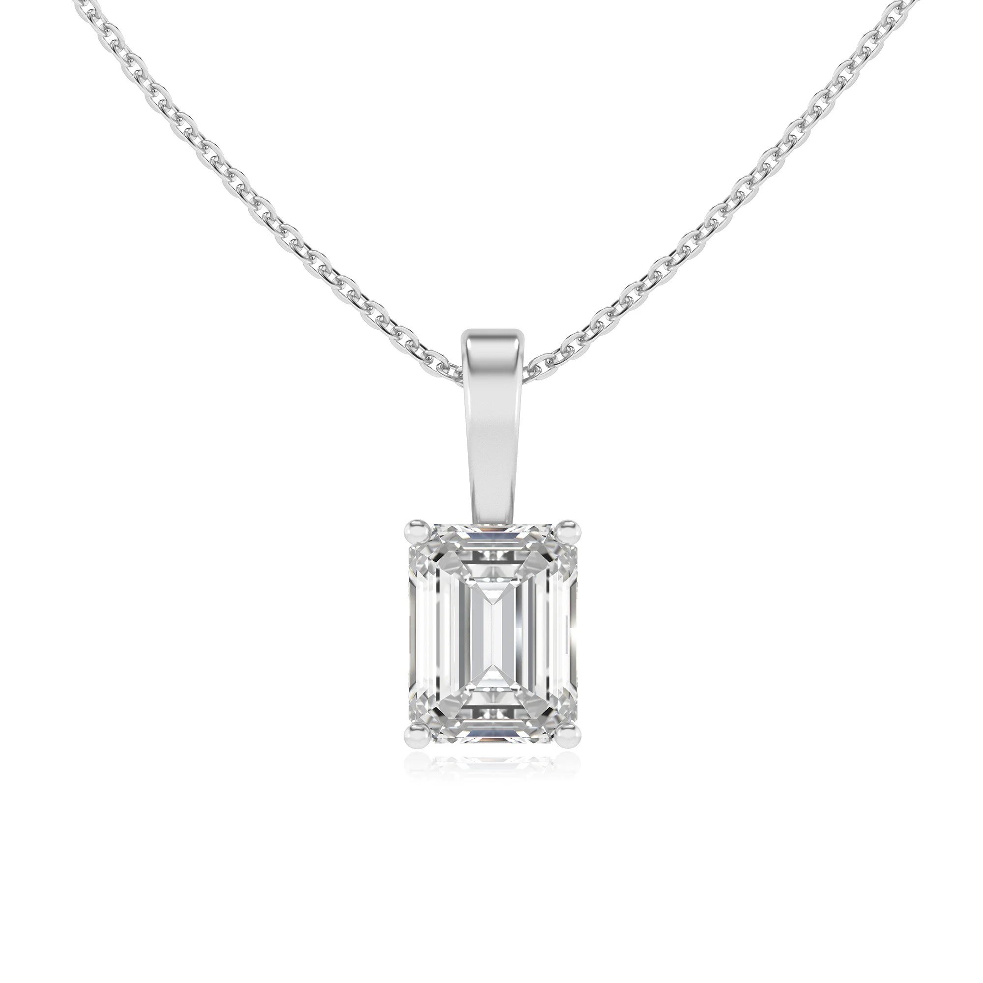 lab grown moissanite emerald cut solitaire necklaces in platinum 