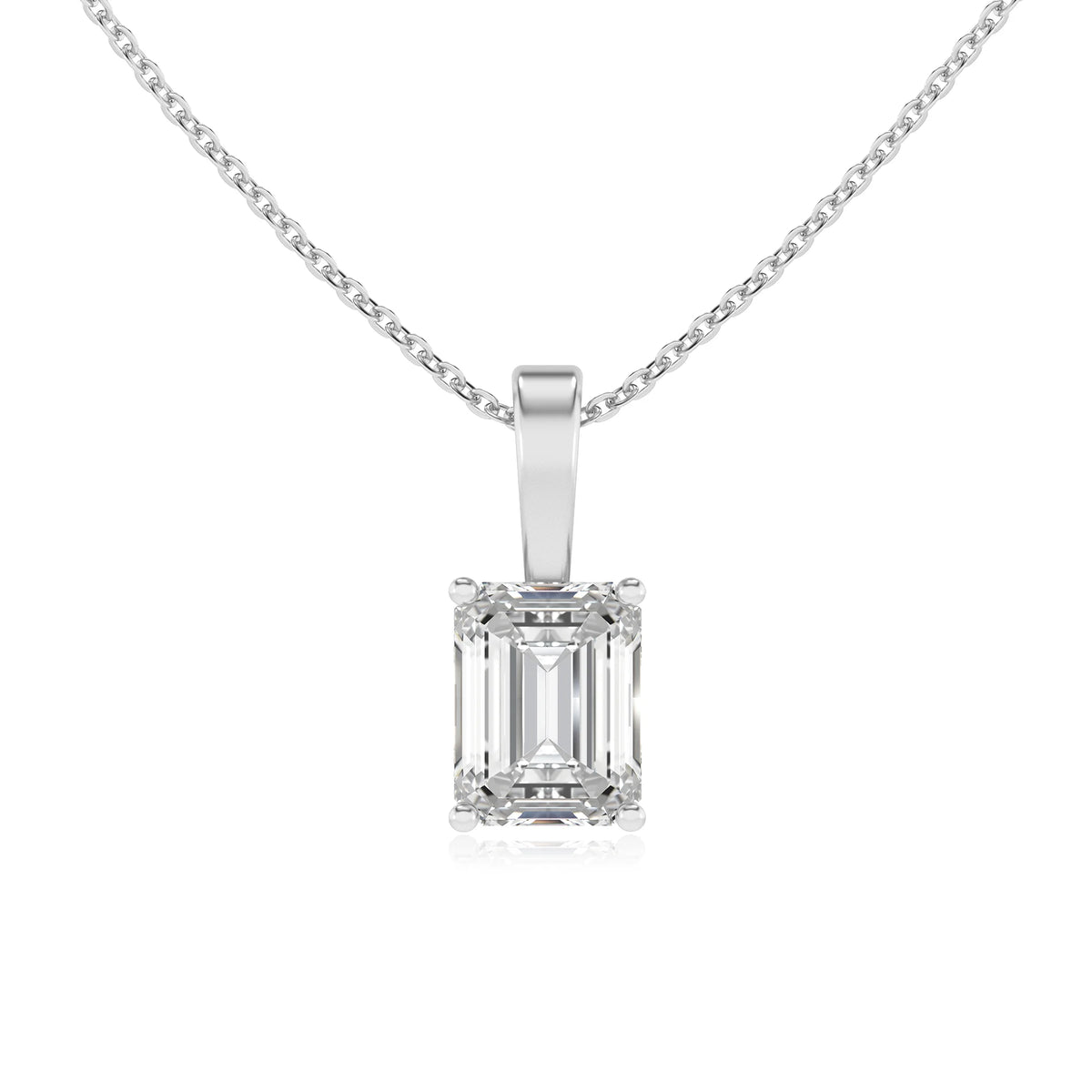 lab grown moissanite emerald cut solitaire necklaces in platinum 