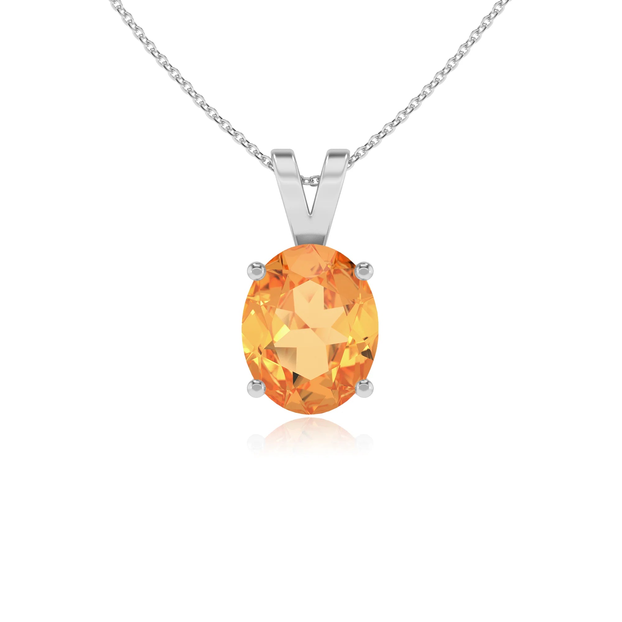 lab grown citrine oval solitaire v-bale necklaces in white gold 